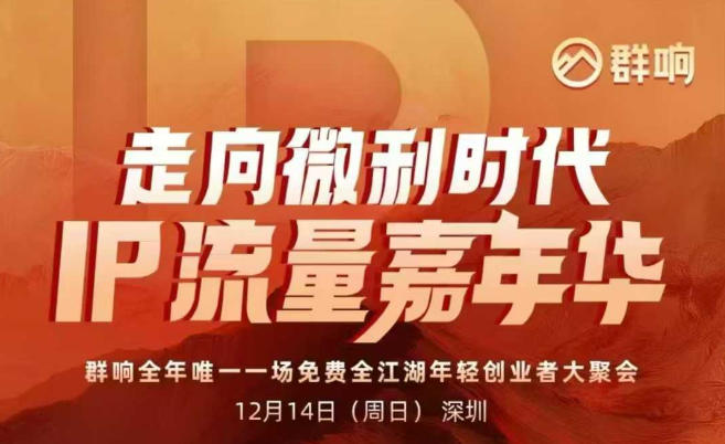 2025ip嘉年华万人12月14深圳线下课，走向微利时代，IP流量嘉年华，实操性极强的商业干货课-极速搞钱指南