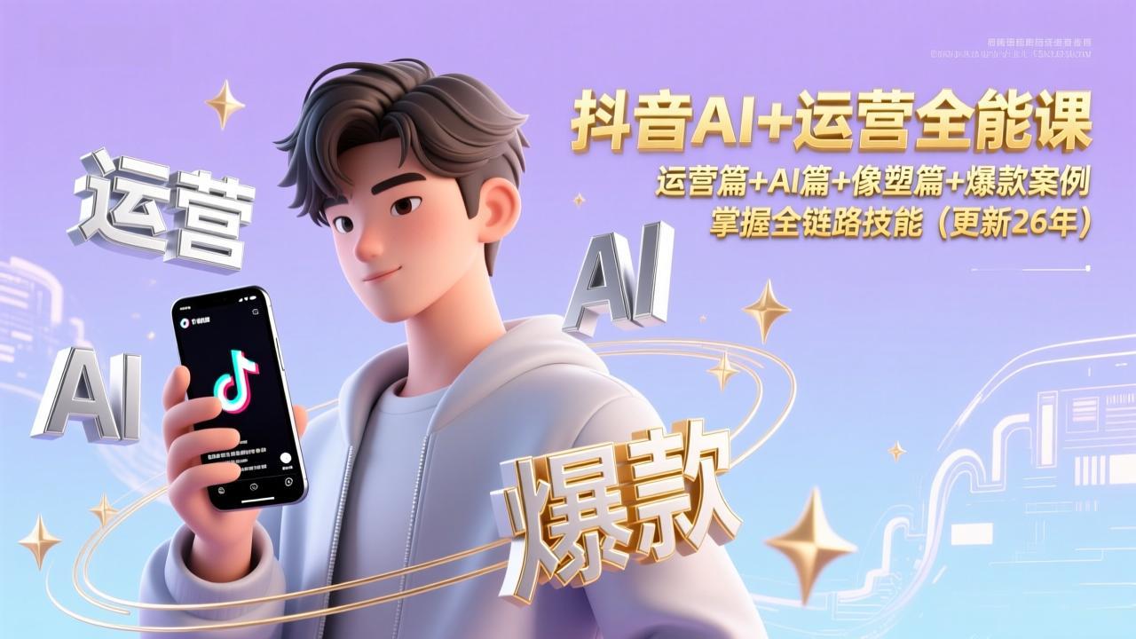 抖音AI+运营全能课，运营篇+AI篇+像塑篇+爆款案例，掌握全链路技能(更新26年-极速搞钱指南
