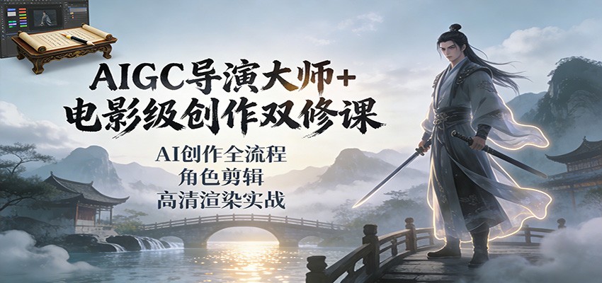 AIGC导演大师+电影级创作双修课：AI创作全流程、角色剪辑、高清渲染实战-极速搞钱指南