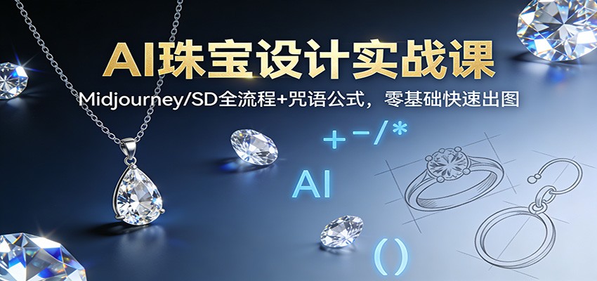 AI珠宝设计实战课：Midjourney/SD全流程+咒语公式，零基础快速出图-极速搞钱指南