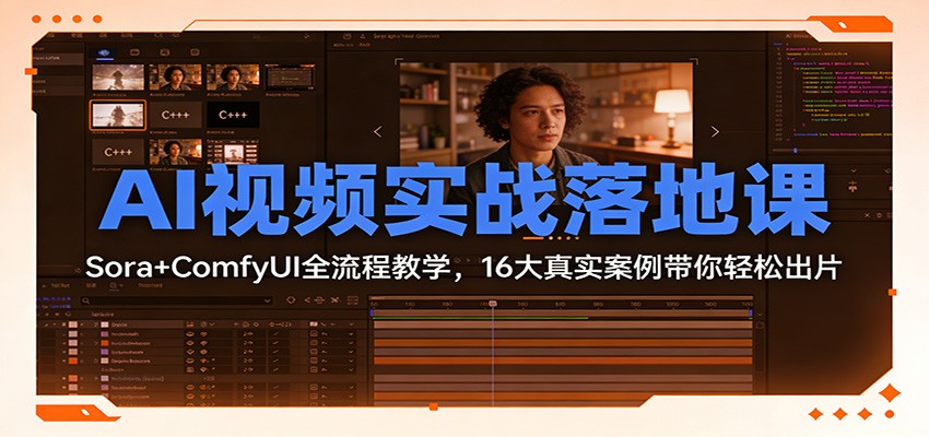 AI视频实战落地课：Sora+ComfyUI全流程教学，16大真实案例带你轻松出片-极速搞钱指南
