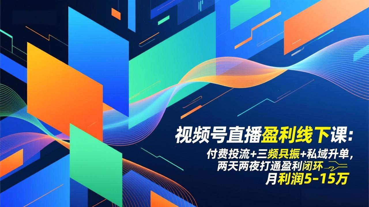 视频号直播盈利线下课：付费投流+三频共振+私域升单，两天两夜打通盈利闭环，月利润5-15万-极速搞钱指南