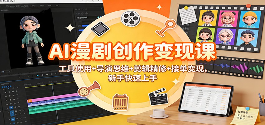 AI漫剧创作变现课：工具使用+导演思维+剪辑精修+接单变现，新手快速上手-极速搞钱指南
