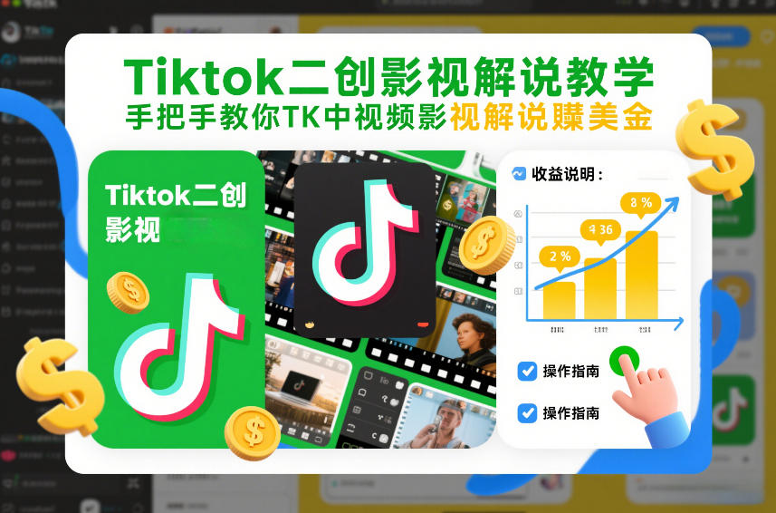 Tiktok二创影视解说教学，手把手教你TK中视频影视解说賺美金(更新26年1月)-极速搞钱指南