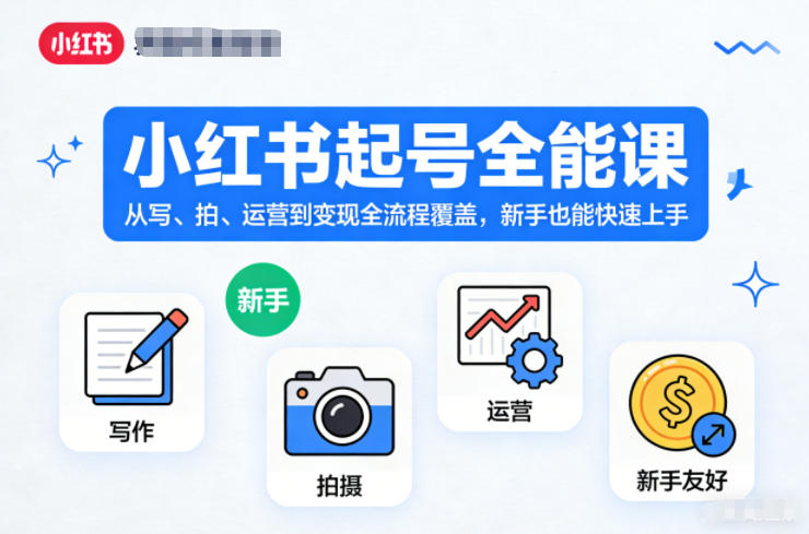 小红书起号全能课，从写、拍、运营到变现全流程覆盖，新手也能快速上手-极速搞钱指南