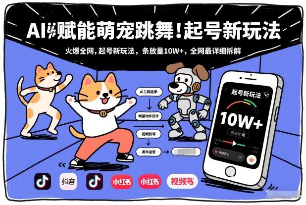 AI赋能萌宠跳舞，火爆全网，起号新玩法，条条播放量10W+，全网最详细拆解-极速搞钱指南