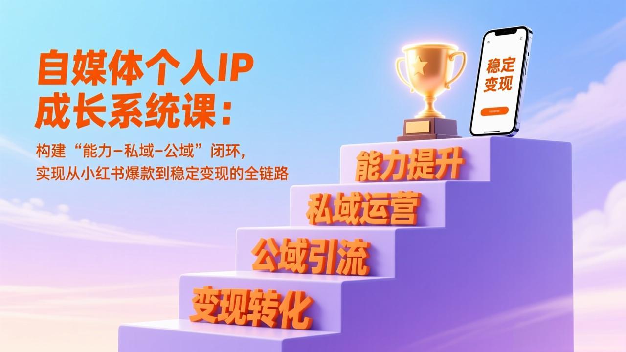 自媒体个人IP成长系统课：构建“能力-私域-公域”闭环，实现从小红书爆款到稳定变现的全链路-极速搞钱指南