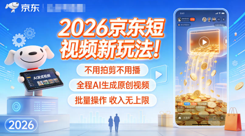 2026京东短视频新玩法！不用拍剪不用播，全程AI生成原创视频，批量操作收入无上限-极速搞钱指南