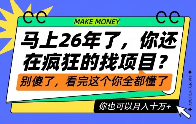 26年了，不要再疯狂的找项目了，看完这个你也可以月入十个W【揭秘】-极速搞钱指南