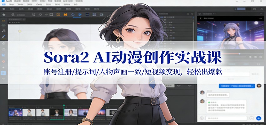 Sora2 AI动漫创作实战课：账号注册/提示词/人物声画一致/短视频变现，轻松出爆款-极速搞钱指南