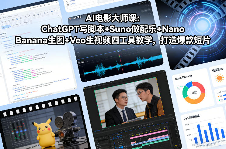 AI电影大师课：ChatGPT写脚本+Suno做配乐+Nano Banana生图+Veo生视频，打造爆款短片-极速搞钱指南