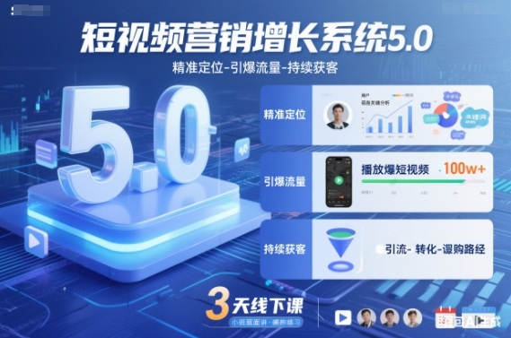 短视频营销增长系统5.0，精准定位-引爆流量-持续获客，3天线下课(音频+图片)-极速搞钱指南