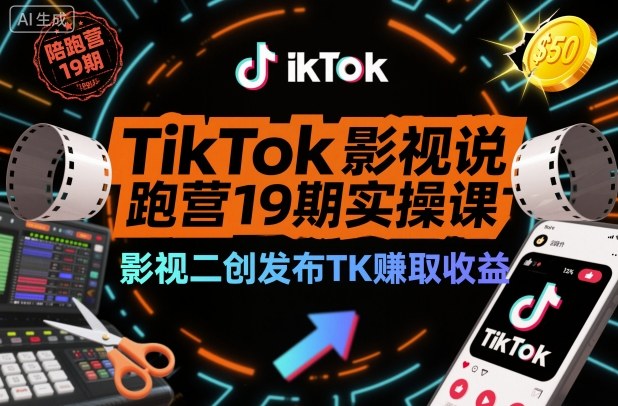 TikTok影视解说陪跑营19期实操课，影视二创发布TK賺取收益，万播收益50美金(更新)-极速搞钱指南