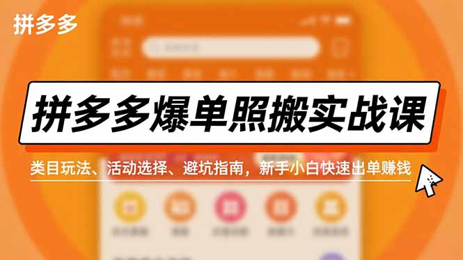 拼多多爆单照搬实战课，类目玩法、活动选择、避坑指南，新手小白快速出单赚钱-极速搞钱指南