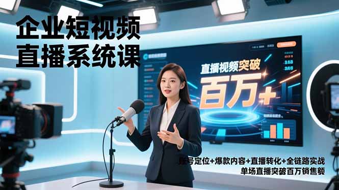 企业短视频直播系统课，账号定位+爆款内容+直播转化+全链路实战，单场直播突破百万销售额-极速搞钱指南