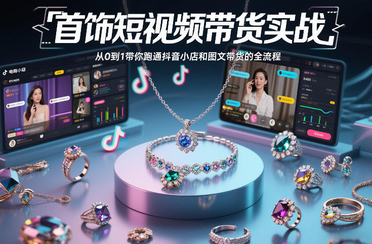 首饰短视频带货实战，从0到1带你跑通抖音小店和图文带货的全流程-极速搞钱指南