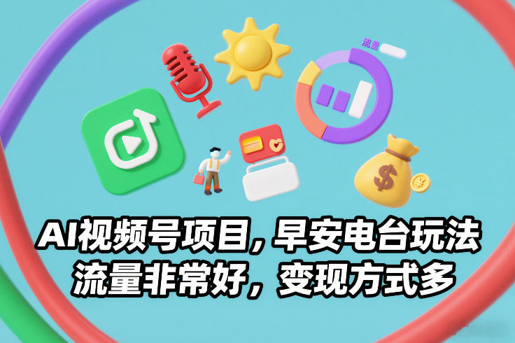 AI视频号项目，早安电台玩法，流量非常好，变现方式多-极速搞钱指南