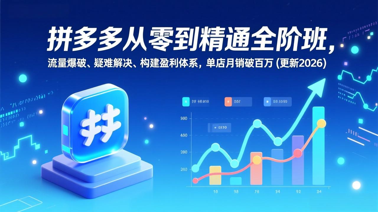 拼多多从零到精通全阶班，流量爆破、疑难解决，构建盈利体系，单店月销破百万(更新2026-极速搞钱指南