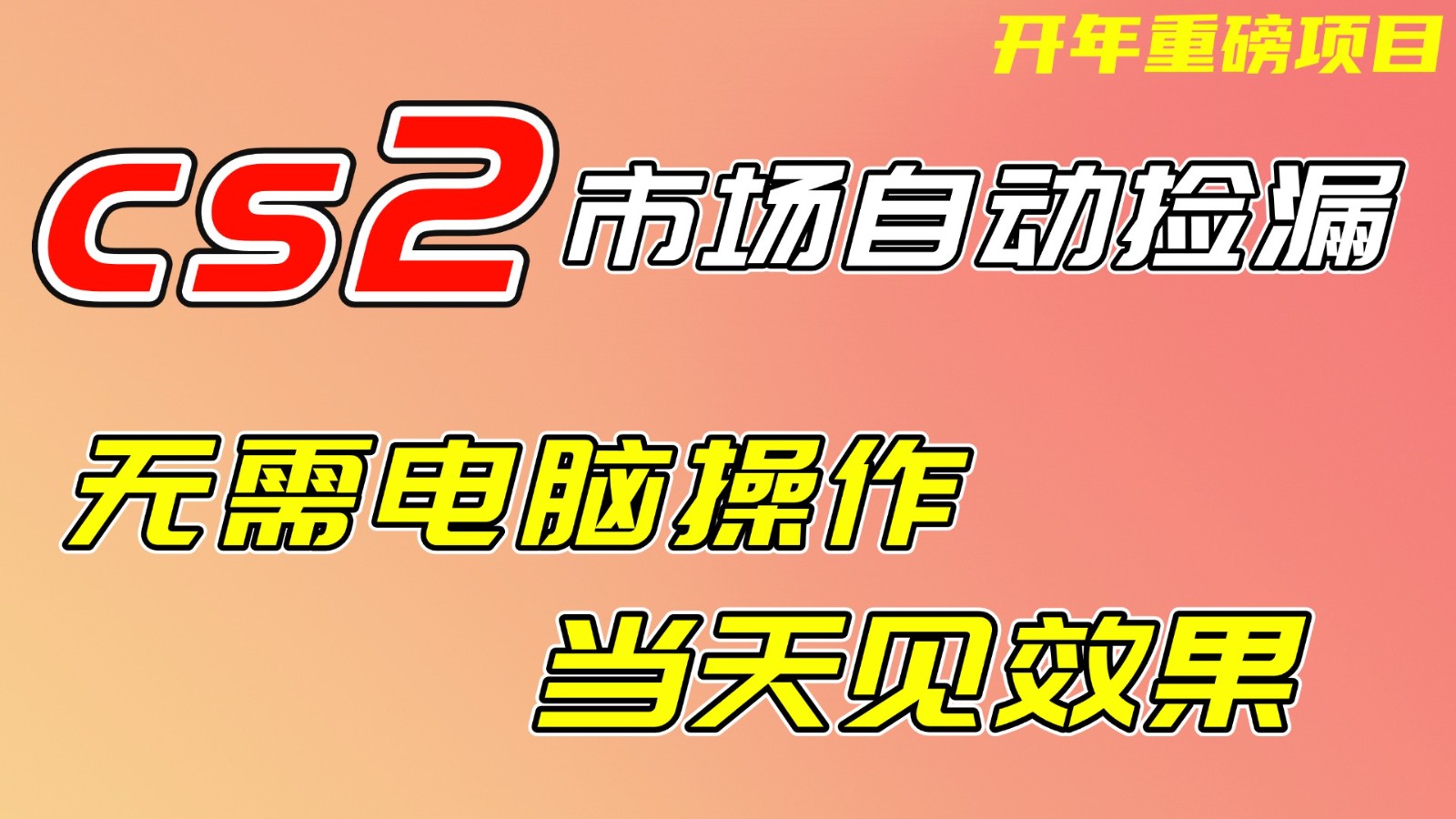 CS2市场挂机项，无需电脑操作，无需进入游戏，当天见效果，支持任何形式验证-极速搞钱指南