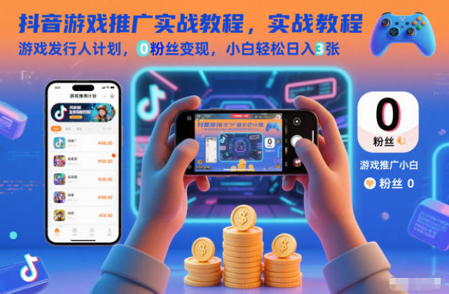 抖音游戏推广实战教程，游戏发行人计划，0粉丝变现，小白轻松日入3张-极速搞钱指南
