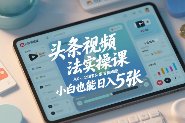 头条视频玩法实操课，从0-1全细节头条所有问题，小白也能日入5张-极速搞钱指南