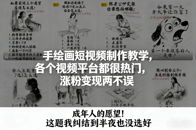 手绘画短视频制作教学，各个视频平台都很热门，涨粉变现两不误-极速搞钱指南