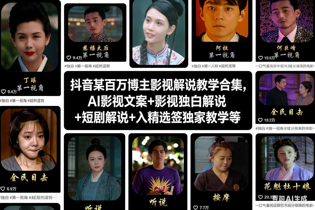 抖音某百万博主影视解说教学合集，AI影视文案+影视独白解说+短剧解说+入精选签独家教学等-极速搞钱指南