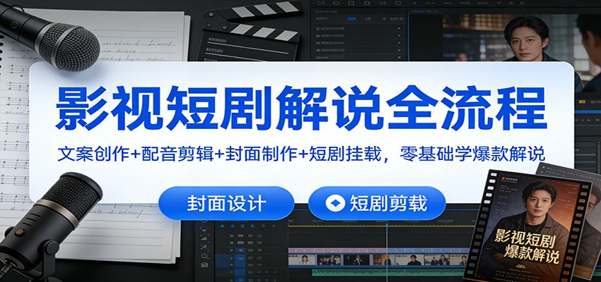影视短剧解说全流程：文案创作+配音剪辑+封面制作+短剧挂载，零基础学爆款解说-极速搞钱指南