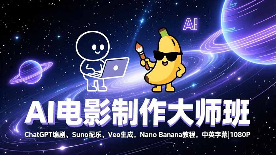AI电影制作大师班：ChatGPT编剧、Suno配乐、Veo生成，Nano Banana教程，中英字幕|1080P-极速搞钱指南