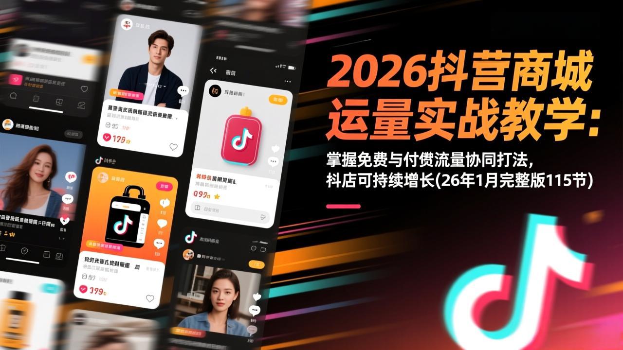 2026抖音商城运营实战教学：掌握免费与付费流量协同打法，抖店可持续增长(26年1月完整版115节-极速搞钱指南