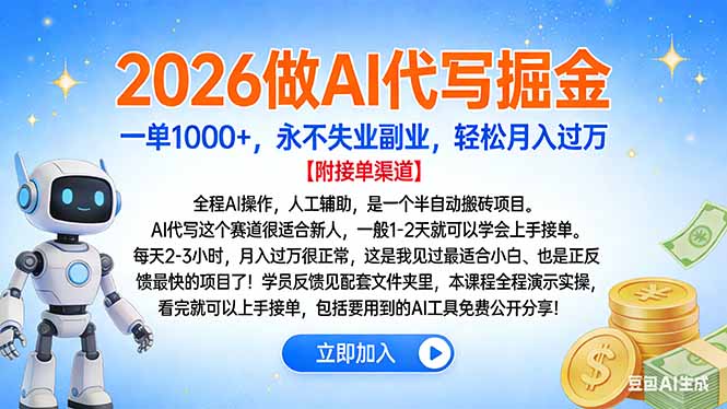 2026做AI代写掘金，一单1000+，永不失业副业，轻松月入过万-极速搞钱指南