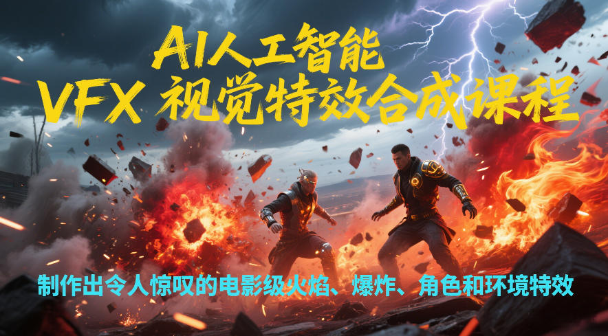 AI人工智能VFX视觉特效合成课程，制作出令人惊叹的电影级火焰、爆炸、角色和环境特效-极速搞钱指南