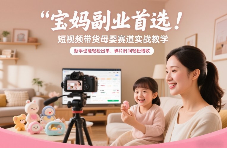 宝妈副业首选！短视频带货母婴赛道实战教学，新手也能轻松出单，碎片时间轻松增收-极速搞钱指南