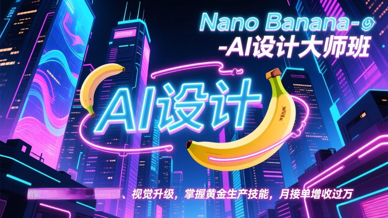 Nano Banana-AI设计大师班，修图合成、广告创作、视觉升级，掌握黄金生产技能，月接单增收过万-极速搞钱指南