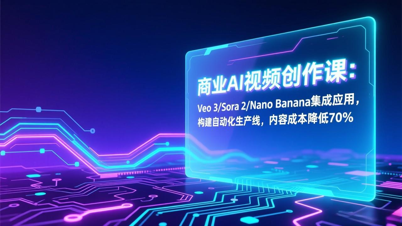 商业AI视频创作课：Veo 3/Sora 2/Nano Banana集成应用，构建自动化生产线，内容成本降低70%-极速搞钱指南