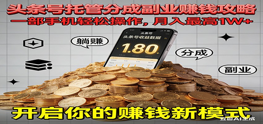 全程托管今日头条，一部手机就可以开干，最高躺赚1W+-极速搞钱指南