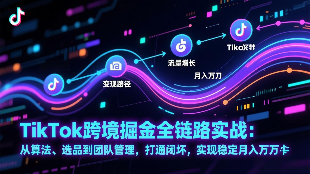 TikTok跨境掘金全链路实战：从算法、选品到团队管理，打通闭环，实现稳定月入万刀-极速搞钱指南