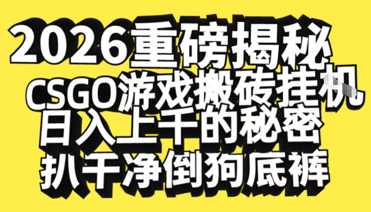 2026开年重磅解密，CSGO游戏搬砖挂G日入1k+的秘密，把倒狗的底裤扒干【揭秘】-极速搞钱指南