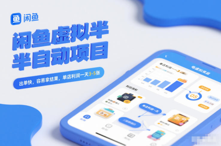 闲鱼虚拟半自动项目，出单快，容易拿结果，单店利润一天3-5张-极速搞钱指南