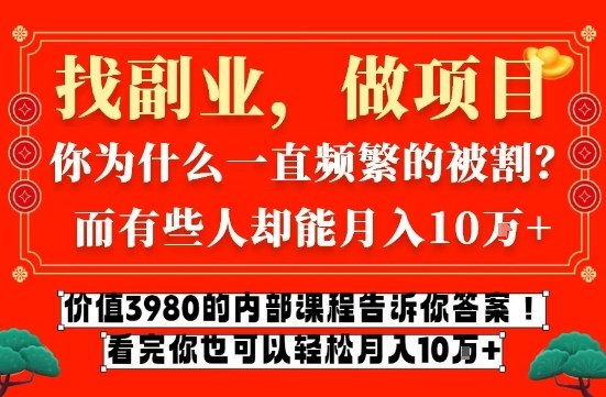 价值3980的网创内部课程，告诉你互联网创业月入10个W的秘密【揭秘】-极速搞钱指南