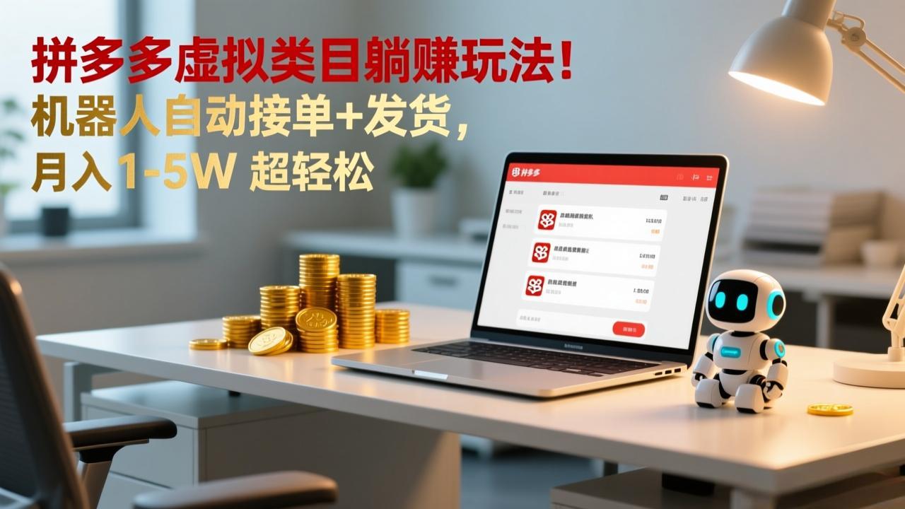 多多虚拟类目躺赚玩法！机器人自动接单+发货，月入 1-5W 超轻松-极速搞钱指南