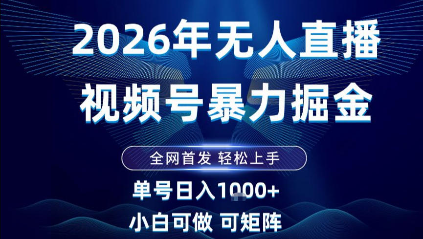 2026最新视频号无人直播掘金，全网首发，小白可以玩，长期稳定日入1k+【揭秘】-极速搞钱指南