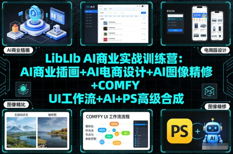 LibLIb AI商业实战训练营：AI商业插画+AI电商设计+AI图像精修+COMFY UI工作流+AI+PS高级合成-极速搞钱指南