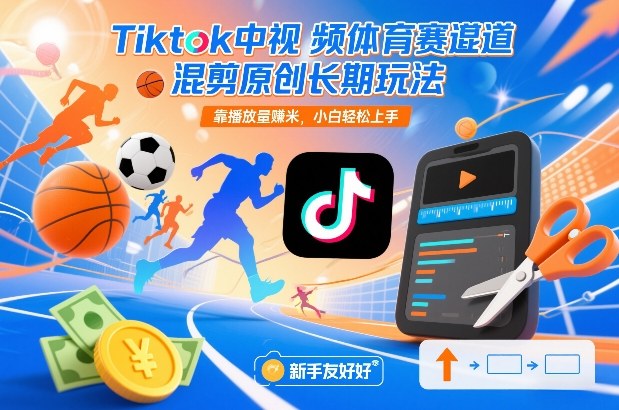 Tiktok中视频体育赛道混剪原创长期玩法，靠播放量賺米，小白轻松上手-极速搞钱指南