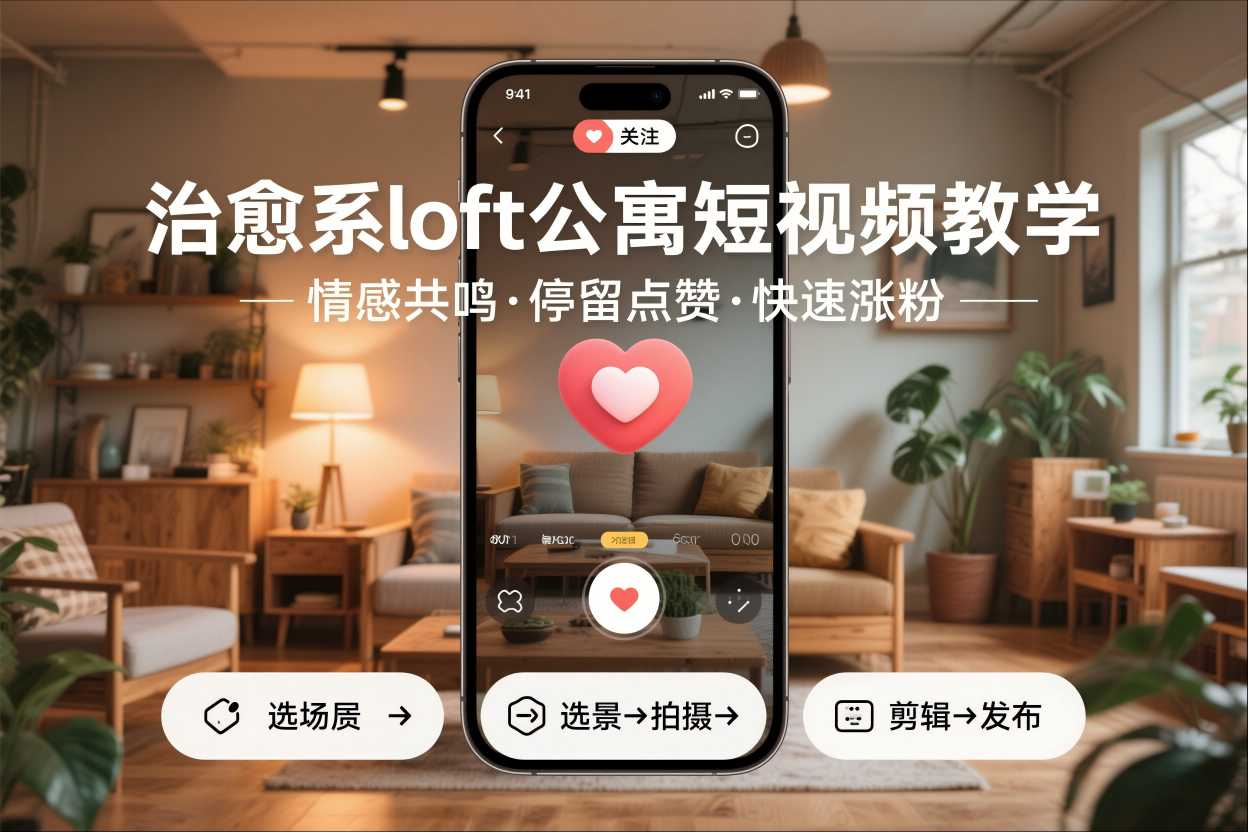 治愈系loft公寓短视频制作教学，情感共鸣引停留点赞关注，快速起号涨粉-极速搞钱指南