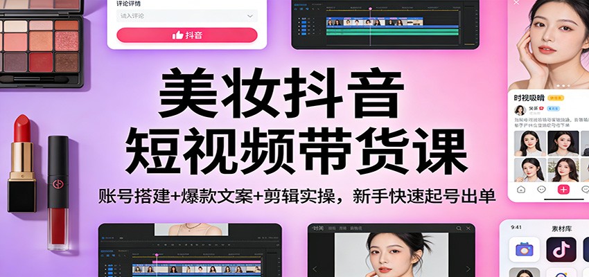 美妆抖音短视频带货课：账号搭建+爆款文案+剪辑实操，新手快速起号出单-极速搞钱指南