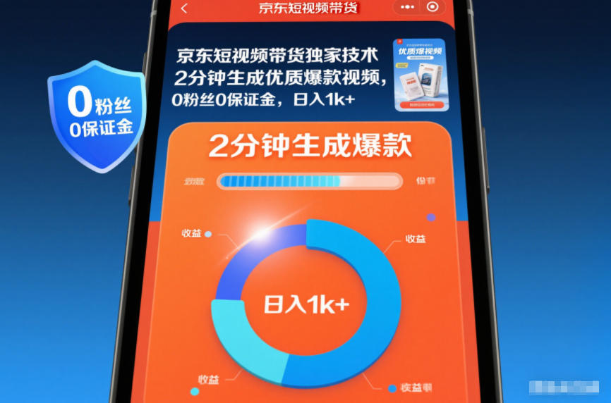 京东短视频带货独家技术，2分钟生成一条优质爆款视频，0粉丝0保证金，日入1k+【揭秘】-极速搞钱指南