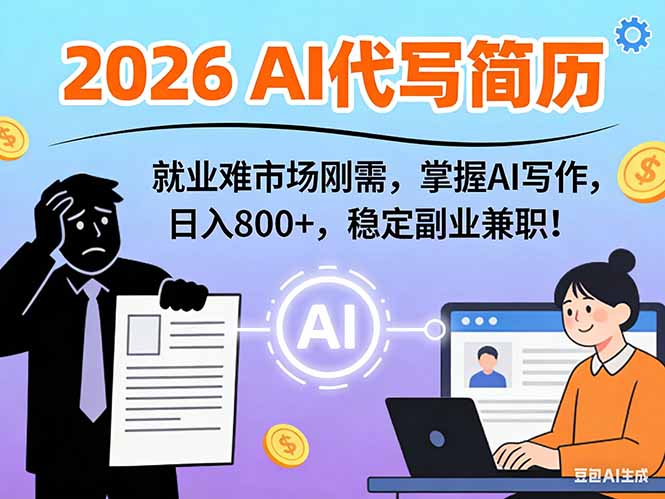 AI代写简历，超暴利，用万能模板月入1-3万实战教程，2026年市场刚需！-极速搞钱指南