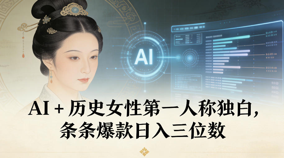 AI+历史女性第一人称独白，条条爆款日入三位数-极速搞钱指南
