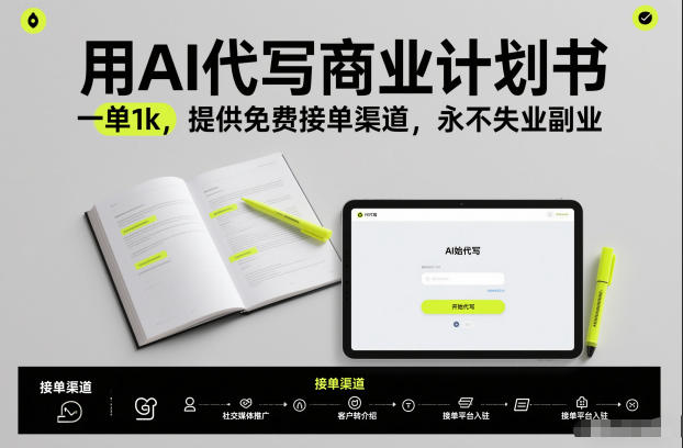 用AI代写商业计划书，一单1k，提供免费接单渠道，永不失业副业-极速搞钱指南